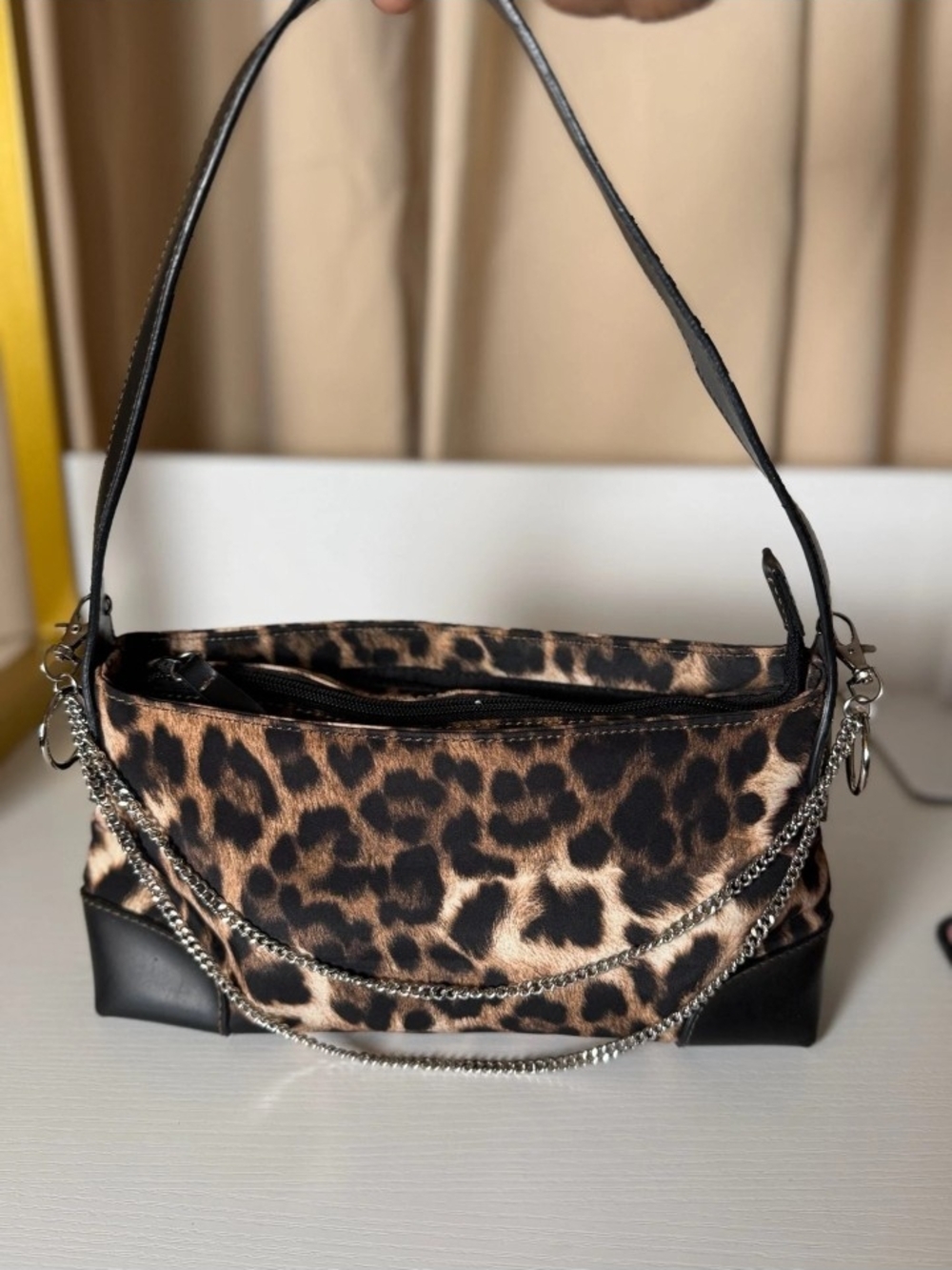 Nine West Leopard Print Shoulder Bag with Silver Chain Accent